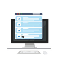 Online quiz and exam concept on computer screen stock illustration