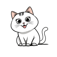 Cute cat concept. Adorable domestic animal sitting. Fluffy tabby white cat. Lovely kitten stands. Graphic element for sticker, card, book. Cartoon flat vector illustration isolated on white background