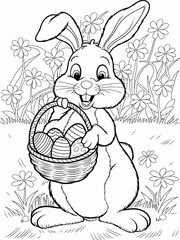 happy easter, easter bunny coloring page. 300dpi printable. vol 1.