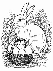 happy easter, easter bunny coloring page. 300dpi printable. vol 1.