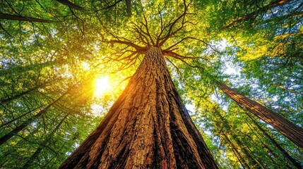 Majestic Redwood Tree Reaching Into Vibrant Sunny Sky