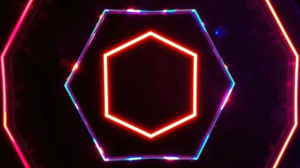 Obraz premium Abstract Neon Hexagon Light Frame with Glowing Edges