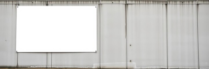 Blank white poster attached to a concrete building wall, perfect for adding your own text or graphics, urban, blank canvas, blank