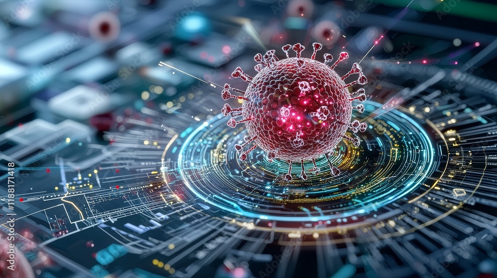 Poster digital representation of a virus in a high-tech network environment