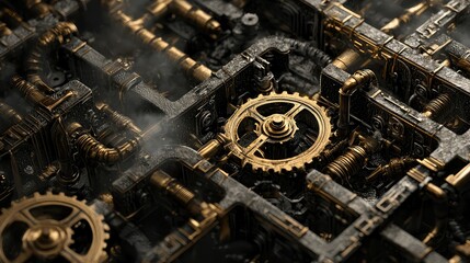 Fototapeta premium Intricate Steampunk Mechanism with Gears and Pipes Crafted in Detail