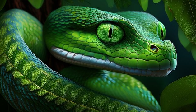 green snake on a branch