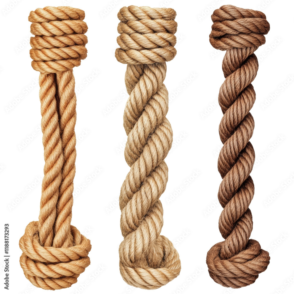 Aufkleber the image shows three vertical sections of thick twisted rope with knots at both ends each in a diff