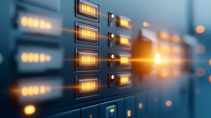 digital control panels with illuminated switches Control panel with glowing indicators