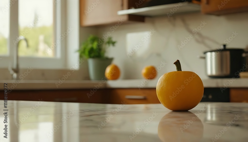 Aufkleber ai rendered empty table with blurred modern kitchen backdrop,marble counter tabletop with copy space