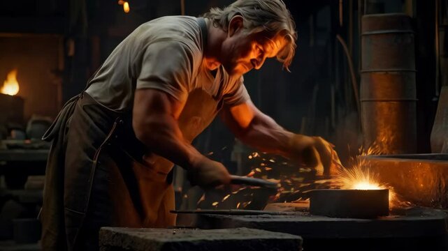 A blacksmith working on his forge