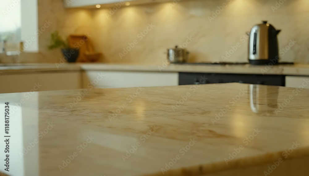 Aufkleber ai rendered empty table with blurred modern kitchen backdrop,marble counter tabletop with copy space