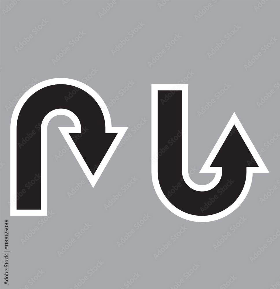 Poster print u turn arrow symbol icon set. direction icon set. go straight this way one way only u turn lef