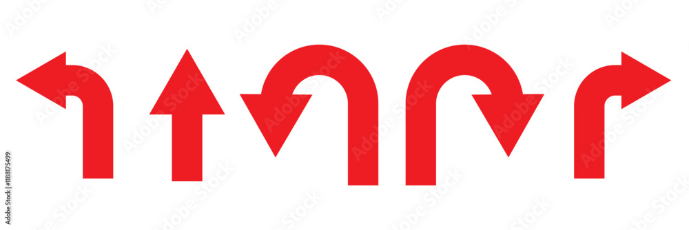 Poster print u turn arrow symbol icon set. direction icon set. go straight this way one way only u turn lef
