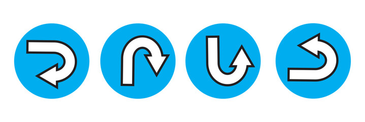 Print Arrows Showing Road Traffic. Prohibitory Road Signs. Vector Icons. No U-Turn, No Left and Right Turn, One-Way Traffic, and No Entry. 1176