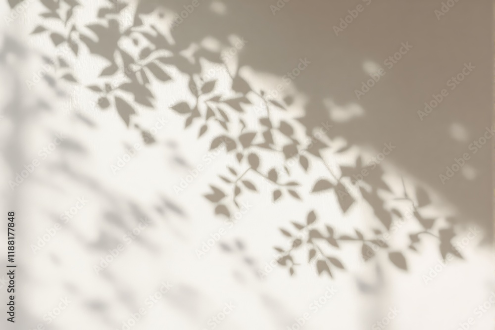 Poster abstract shadows of leaves on a soft light beige background.