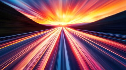 Obraz premium Speed, Light Trails, Sunset Highway: A Journey into Velocity and Color