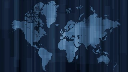 Loopable Animated Blue World Map Background with Stripes and Shapes in Vertical Motion - Powered by Adobe