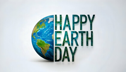 "Happy Earth Day" written on a white background with a half globe representing the Earth