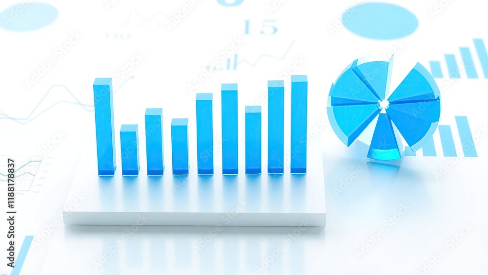 Aufkleber blue glass bar graph and pie chart data visualization