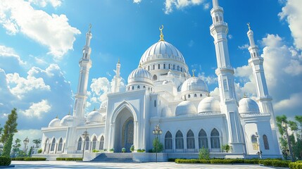 Obraz premium Majestic White Mosque Under a Sunny Sky