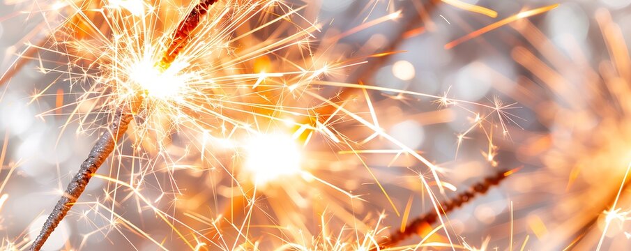 Brightly burning sparklers, close-up and isolated on a clean white background, capturing New Year vibes. - Powered by Adobe