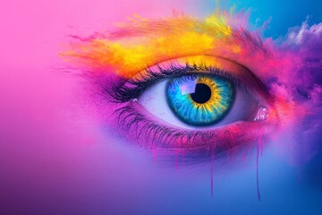 Obraz premium Vividly colored eye with abstract paint effects and vibrant hues
