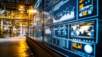 Fototapeta premium Industrial Data Visualization: A Glimpse into Modern Factory Control Systems