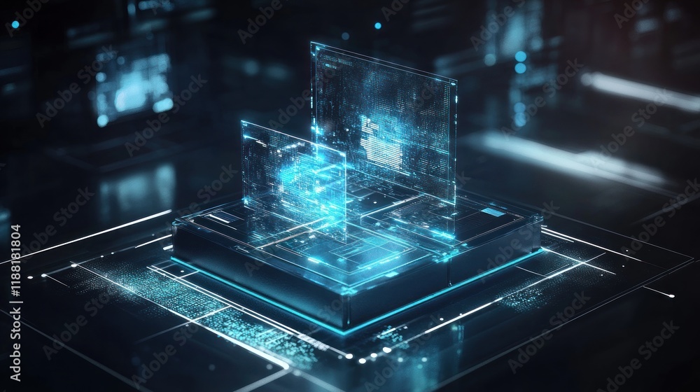 Poster Futuristic Digital Data Processing System Display