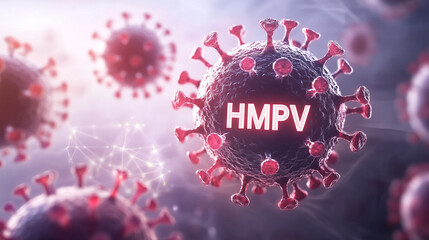 Human metapneumovirus outbreak background with disease and conscious and medical science concept, hmpv virus floating on background,  Human metapneumovirus background with medical instruments.