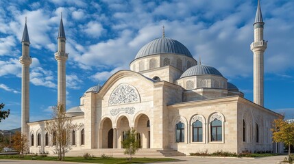 Obraz premium Elegant Mosque Architecture Under a Blue Sky