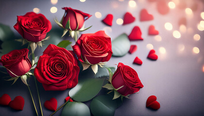 red roses, heart, Valentine, copyspace, Generated image