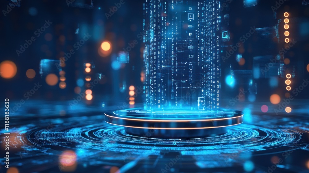 Poster futuristic digital data stream hologram platform