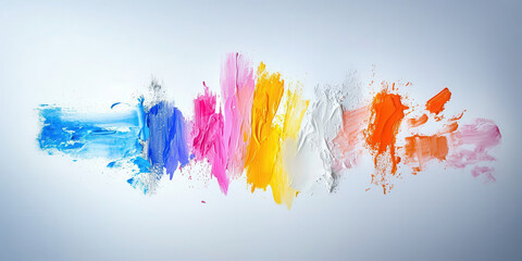 Fototapeta premium Vibrant paint strokes in various colors create dynamic and artistic display. blend of blue, pink, yellow, and orange evokes creativity and energy