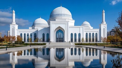 Obraz premium Magnificent White Mosque Reflecting in Still Water
