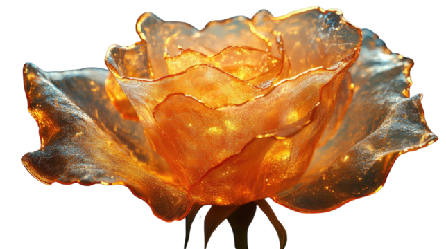 Glass Rose: A delicate, translucent glass rose glows with an ethereal inner light, capturing the essence of beauty and fragility in a stunning and unique art piece.