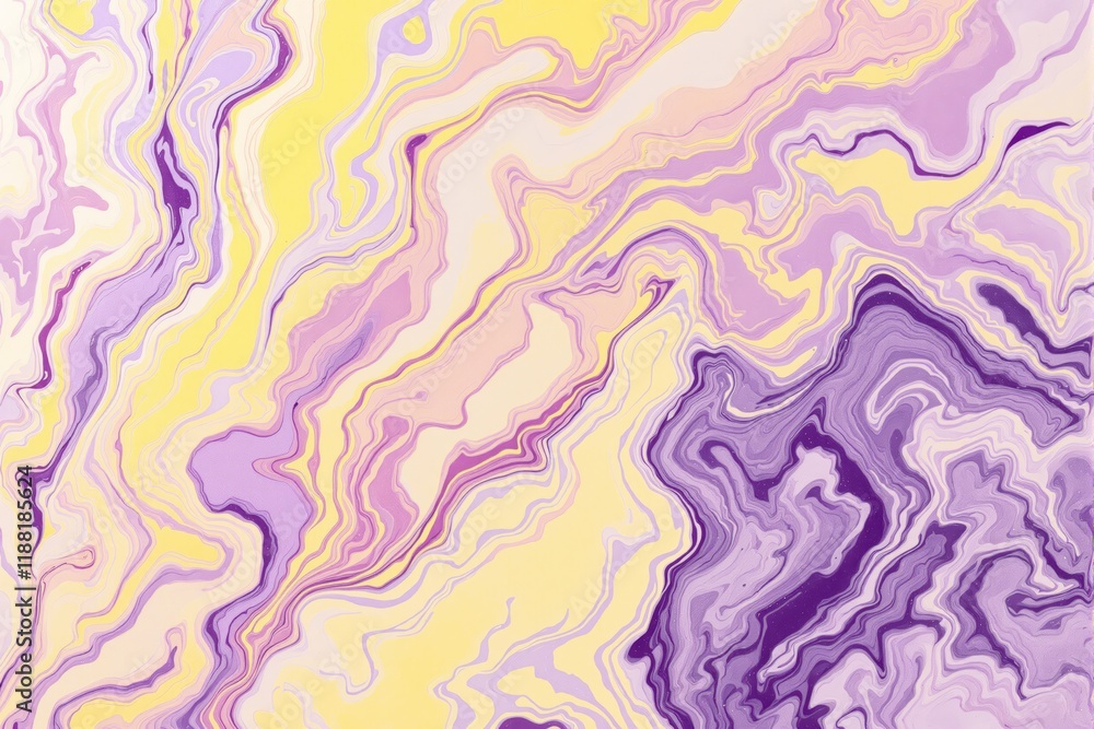 Poster Abstract yellow and purple marbled pattern texture background with fluid, wavy lines.