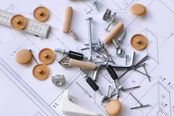 an assembly manual for furniture with screws and dowels