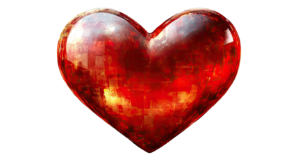 Fiery Heart: A vibrant, fiery red heart symbol, rendered in a glossy, almost jewel-like texture, pulsates with intense energy and passion.