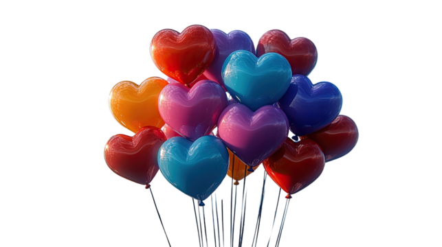 Heartfelt Balloons: A vibrant cluster of heart-shaped balloons in a rainbow of colors, celebrating love, joy, and special occasions. - Powered by Adobe