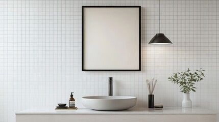 Modern minimalist bathroom design with blank frame