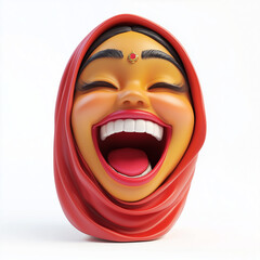 3D Punjabi woman emoji laughing, holding a big spoon and wearing a colorful dupatta, transparent background.