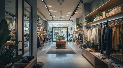 Obraz premium Modern Retail Store Interior with Apparel and Stylish Displays