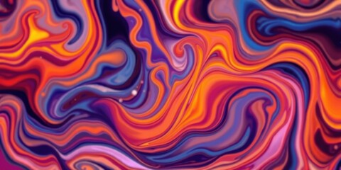 Abstract Swirling Liquid Paint in Vivid Colors, Blending Warm Orange and Cool Blue Hues with a Touch of Purple, Creating a Hypnotic Visual Experience