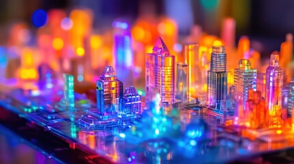 Illuminated Acrylic Cityscape Model Glows Brightly