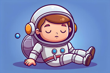 Cute Astronaut Boy Sleeping in Space. Cartoon Cosmos Dream