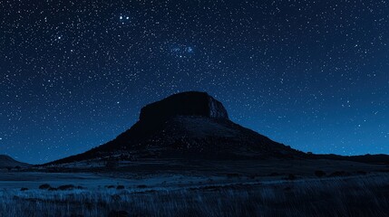 Majestic Mountain Silhouette Under Starry Night Sky at Dusk