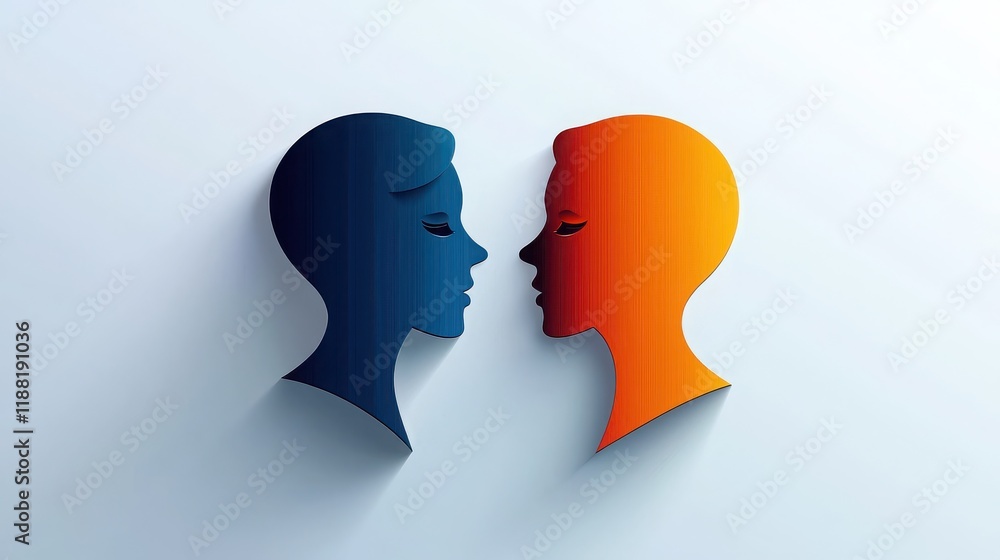 Poster a minimalist talk logo with two faces and a speech bubble between them, perfect for a communication 