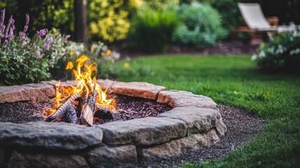 Serene Backyard Fire Pit: A Summer Evening's Glow
