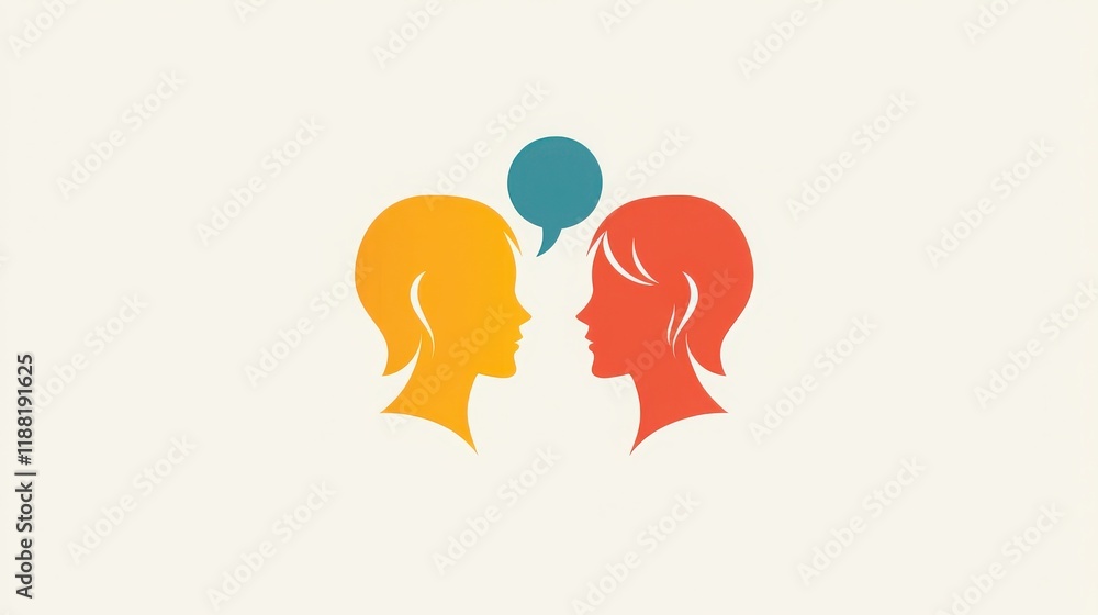 Poster a minimalist talk logo with two faces and a speech bubble between them, perfect for a communication 