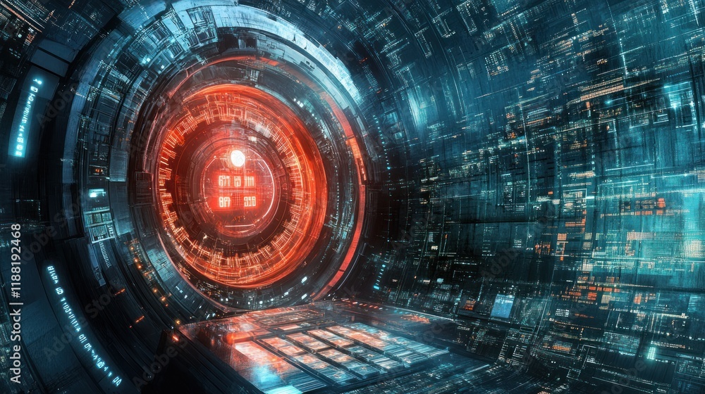 Poster futuristic spaceship interior control panel display